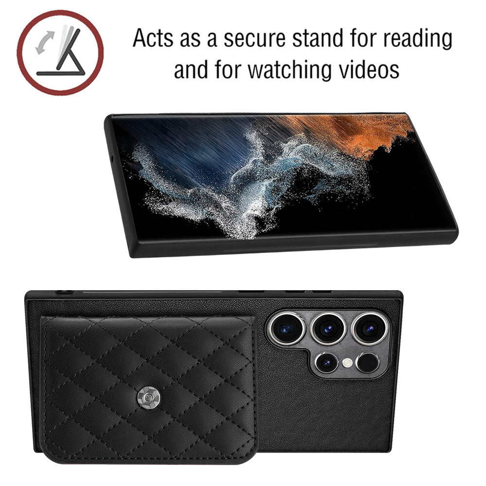 For Samsung Galaxy S23 Ultra 5G Case - Rhombic Texture, RFID Blocking Wallet, Durable PU Leather with Lanyard