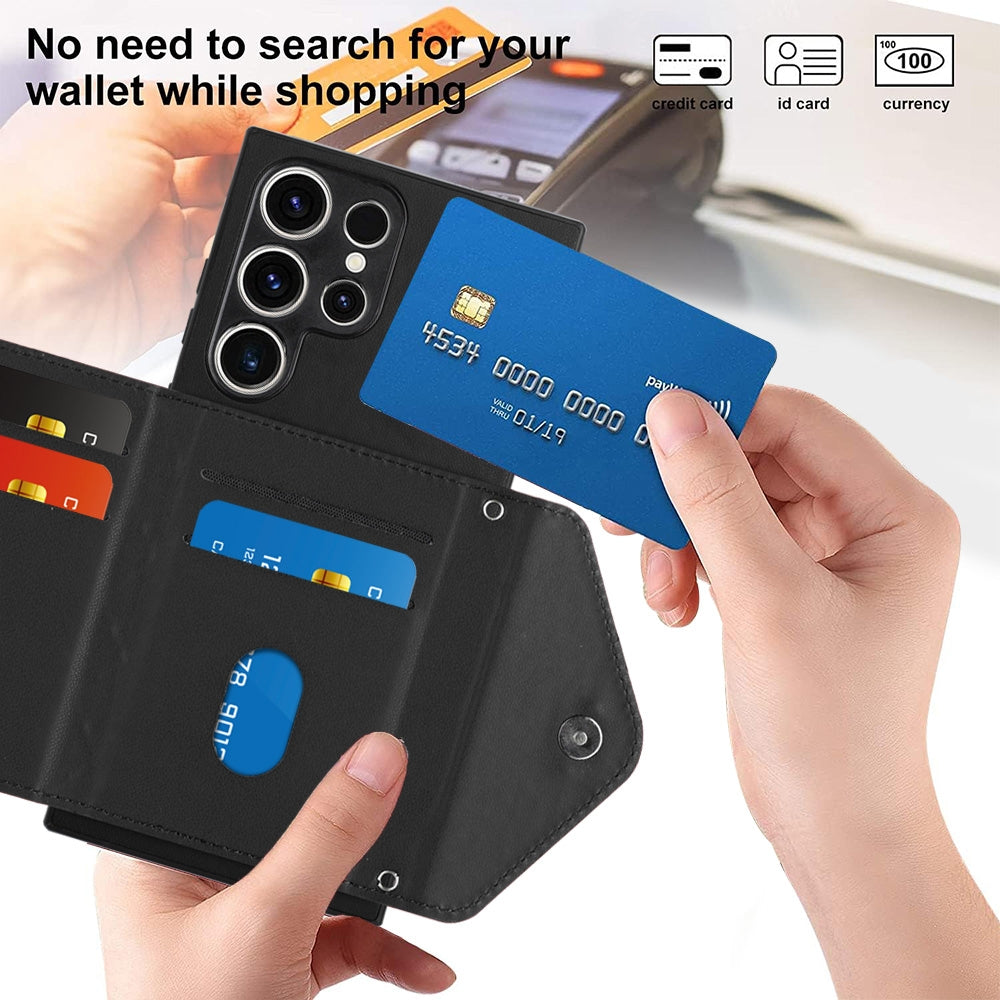 For Samsung Galaxy S23 Ultra 5G Case - Rhombic Texture, RFID Blocking Wallet, Durable PU Leather with Lanyard