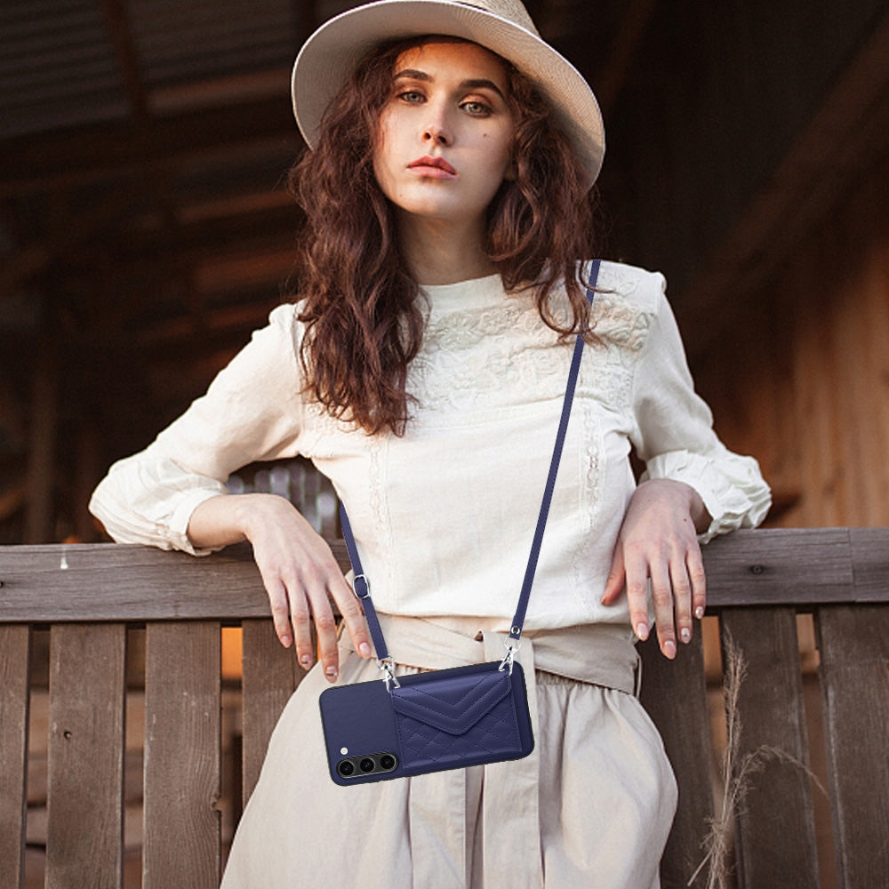 For Samsung Galaxy S23+ 5G Case - Rhombic Texture, RFID Blocking Wallet, Durable PU Leather with Lanyard