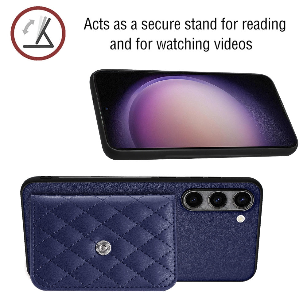 For Samsung Galaxy S23+ 5G Case - Rhombic Texture, RFID Blocking Wallet, Durable PU Leather with Lanyard
