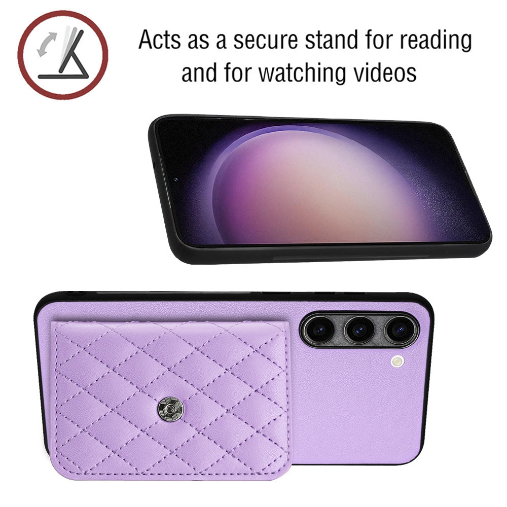 For Samsung Galaxy S23+ 5G Case - Rhombic Texture, RFID Blocking Wallet, Durable PU Leather with Lanyard