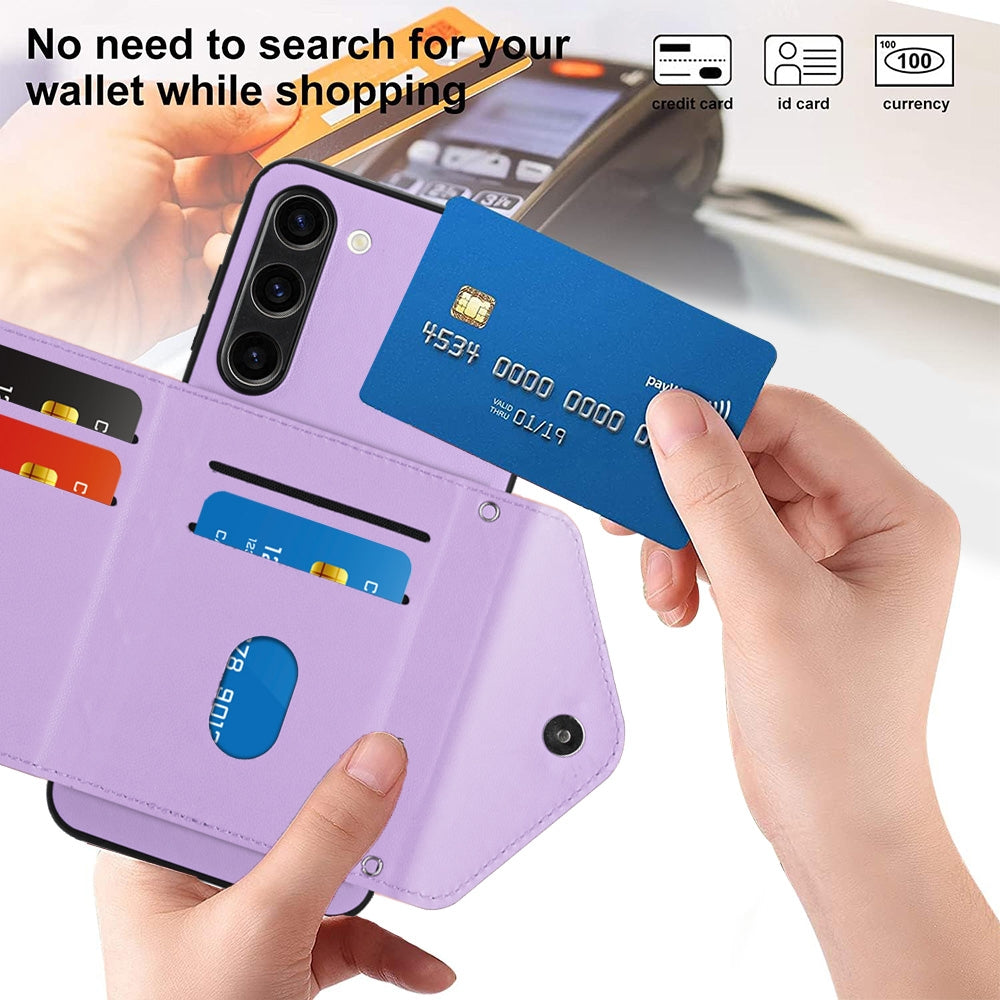 For Samsung Galaxy S23+ 5G Case - Rhombic Texture, RFID Blocking Wallet, Durable PU Leather with Lanyard