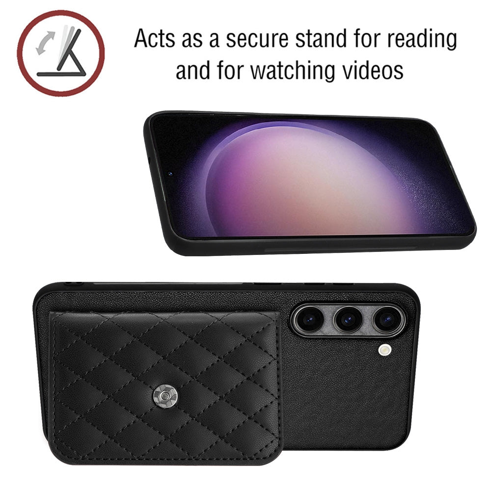For Samsung Galaxy S23+ 5G Case - Rhombic Texture, RFID Blocking Wallet, Durable PU Leather with Lanyard
