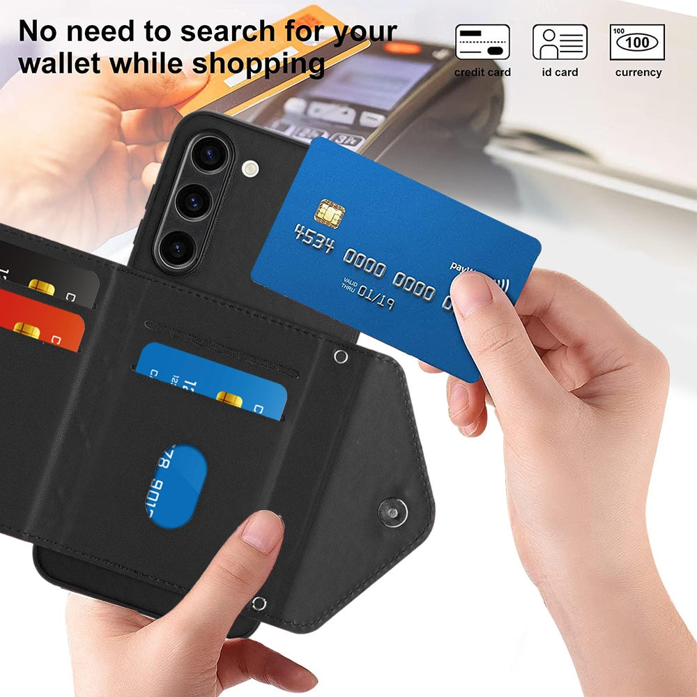 For Samsung Galaxy S23+ 5G Case - Rhombic Texture, RFID Blocking Wallet, Durable PU Leather with Lanyard