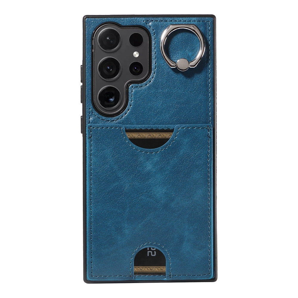 For Samsung Galaxy S24 Ultra 5G Calf Texture Phone Case with Card Slot & Ring Holder
