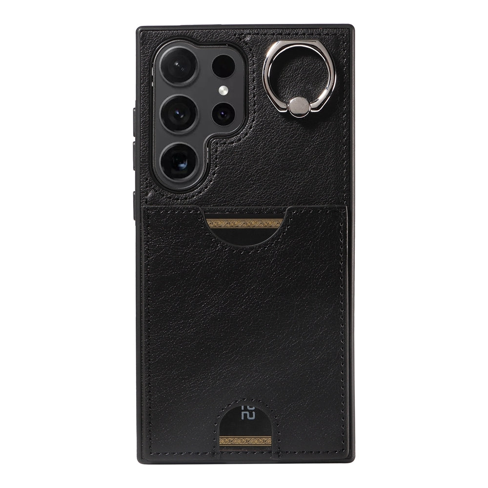 For Samsung Galaxy S24 Ultra 5G Calf Texture Phone Case with Card Slot & Ring Holder