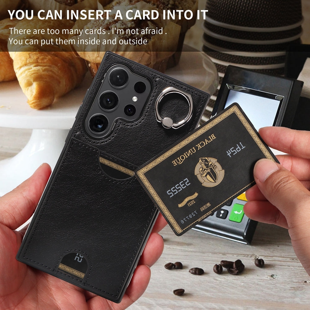 For Samsung Galaxy S24 Ultra 5G Calf Texture Phone Case with Card Slot & Ring Holder