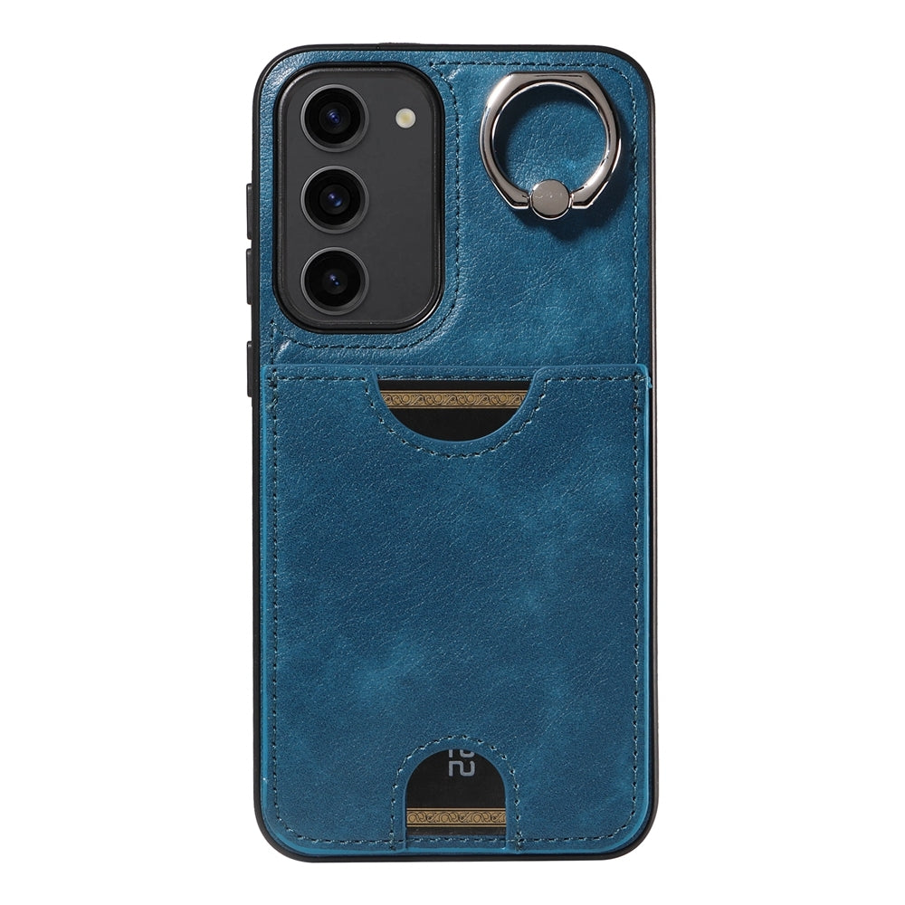 For Samsung Galaxy S23+ 5G Calf Texture Card Slot Ring Holder Phone Case