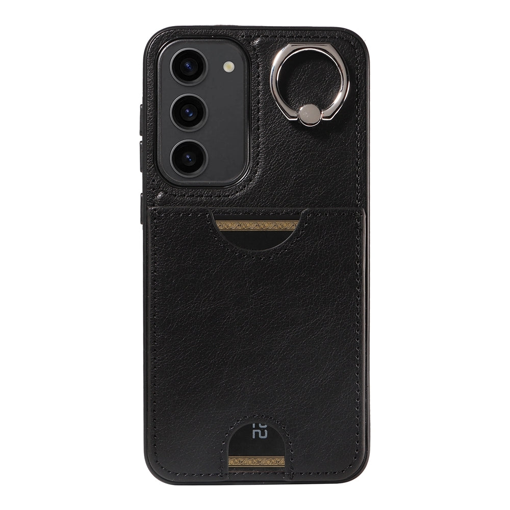 For Samsung Galaxy S23+ 5G Calf Texture Card Slot Ring Holder Phone Case