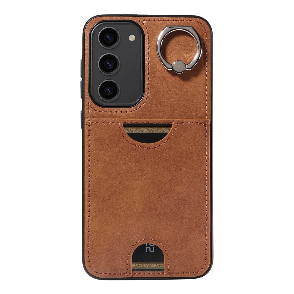 For Samsung Galaxy S23+ 5G Calf Texture Card Slot Ring Holder Phone Case