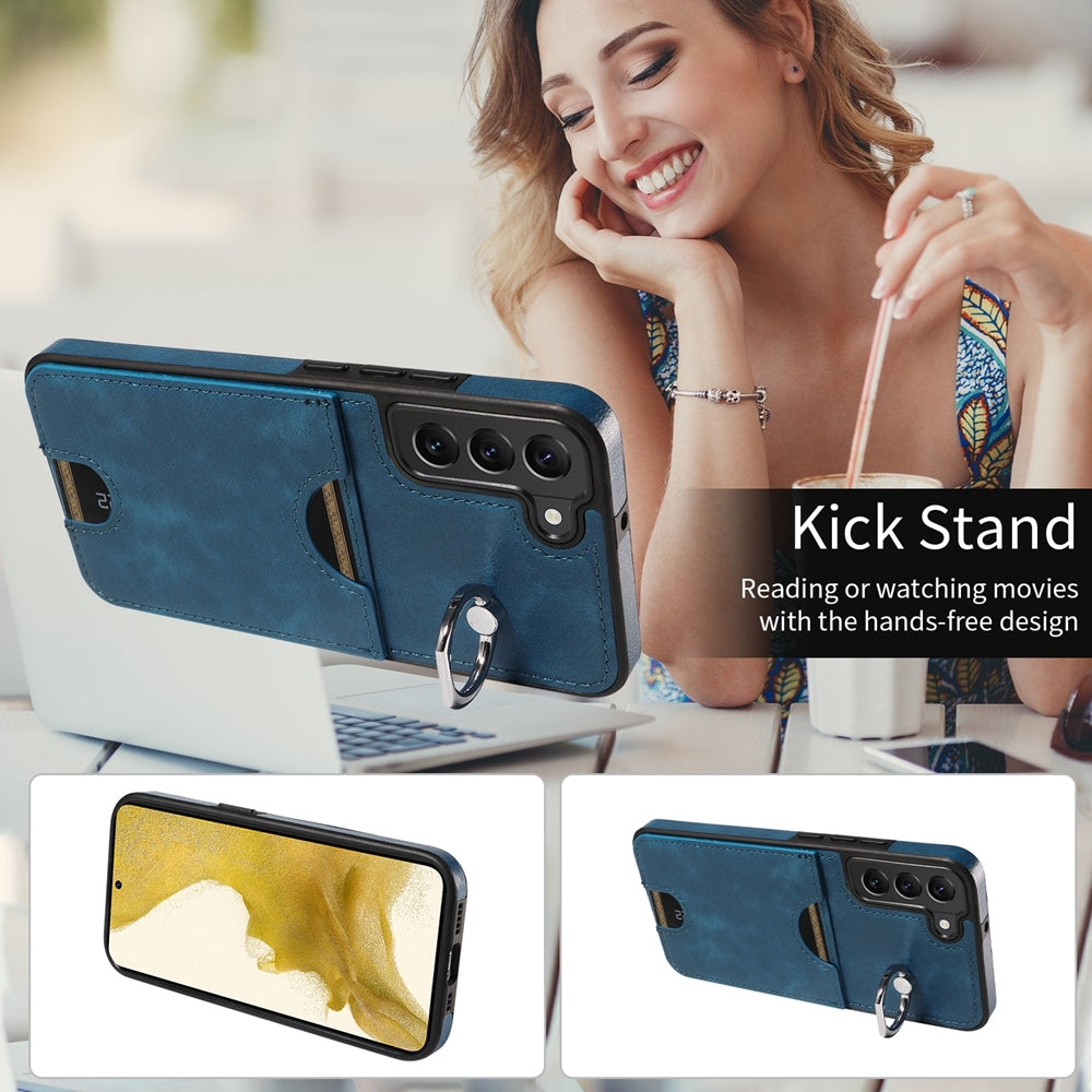 For Samsung Galaxy S22+ 5G Case with Calf Texture, Card Slot & Ring Holder