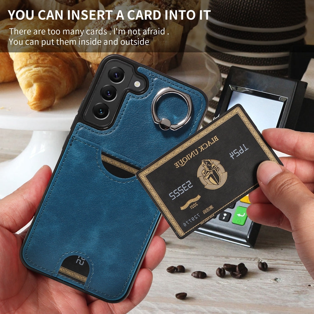 For Samsung Galaxy S22+ 5G Case with Calf Texture, Card Slot & Ring Holder