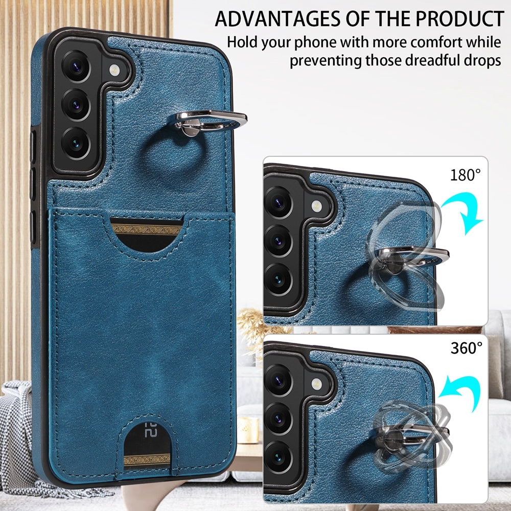 For Samsung Galaxy S22+ 5G Case with Calf Texture, Card Slot & Ring Holder