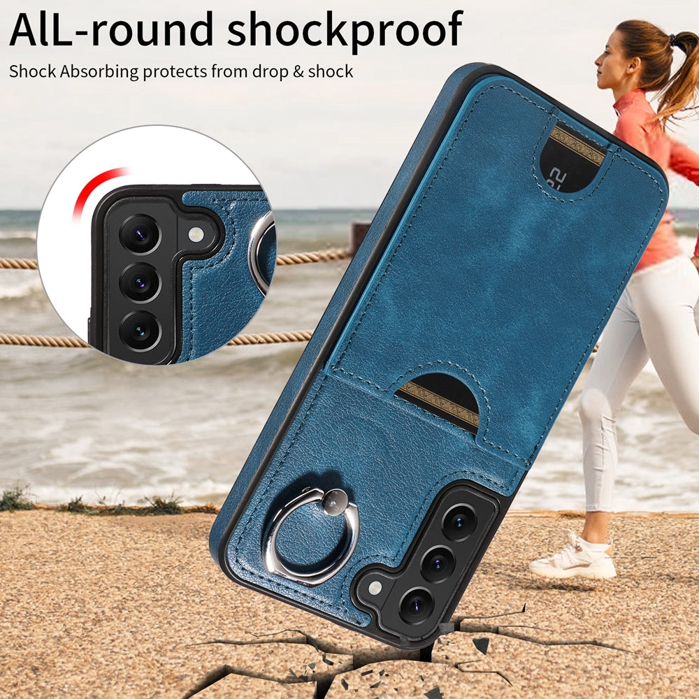 For Samsung Galaxy S22+ 5G Case with Calf Texture, Card Slot & Ring Holder