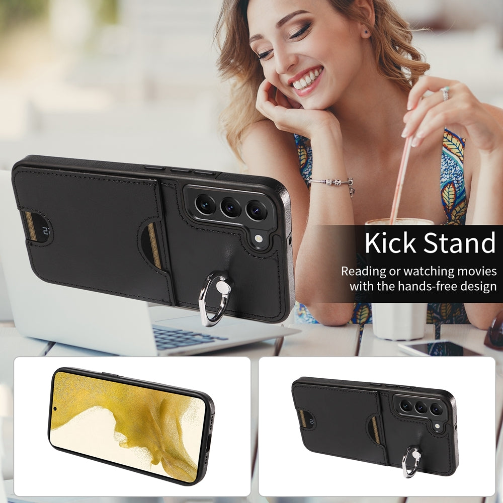 For Samsung Galaxy S22+ 5G Case with Calf Texture, Card Slot & Ring Holder
