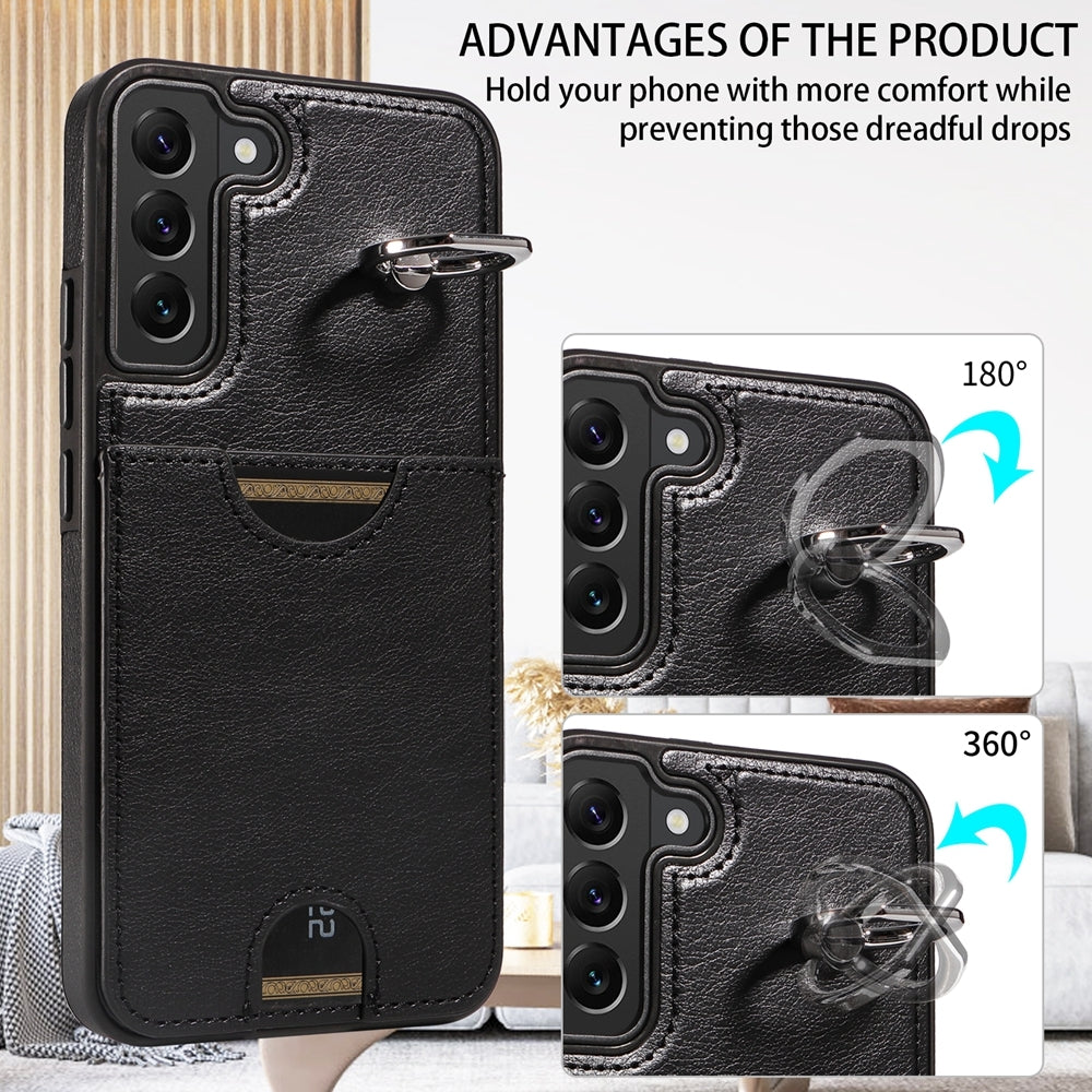 For Samsung Galaxy S22+ 5G Case with Calf Texture, Card Slot & Ring Holder