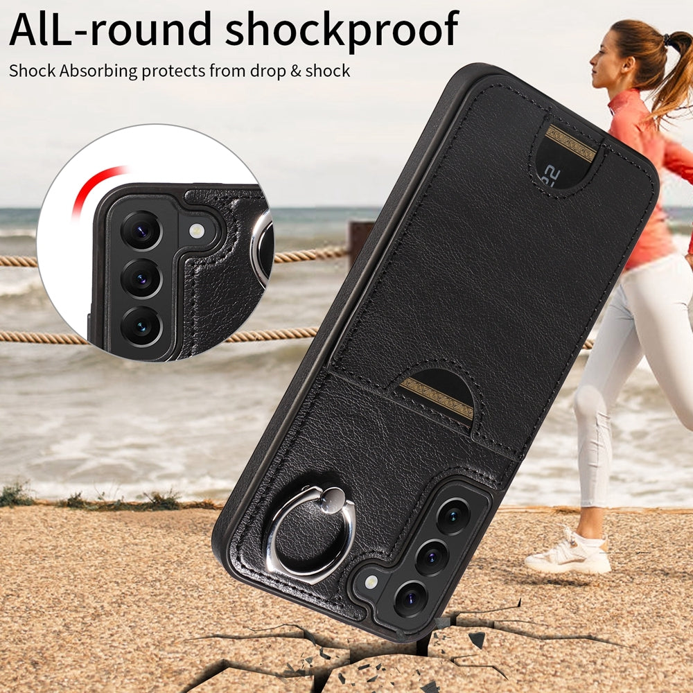 For Samsung Galaxy S22+ 5G Case with Calf Texture, Card Slot & Ring Holder