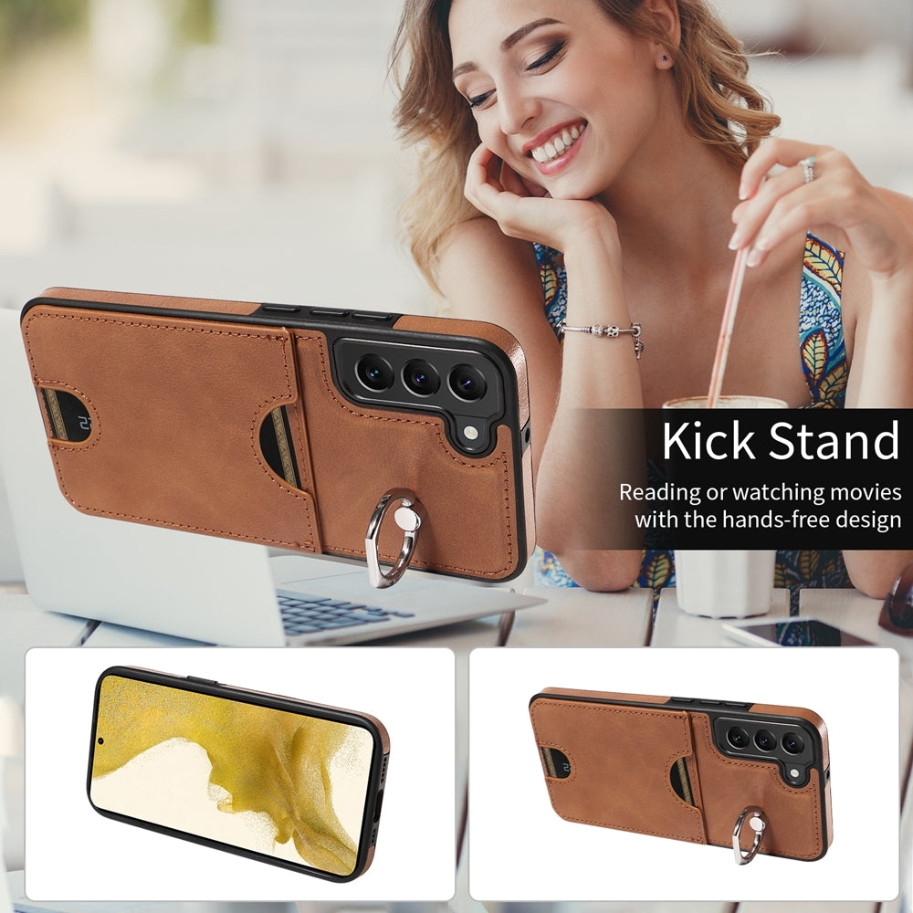 For Samsung Galaxy S22+ 5G Case with Calf Texture, Card Slot & Ring Holder