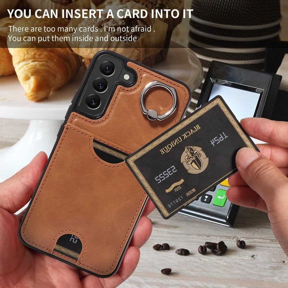 For Samsung Galaxy S22+ 5G Case with Calf Texture, Card Slot & Ring Holder
