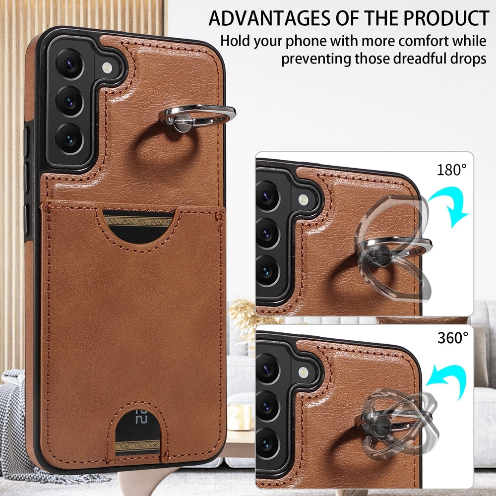 For Samsung Galaxy S22+ 5G Case with Calf Texture, Card Slot & Ring Holder