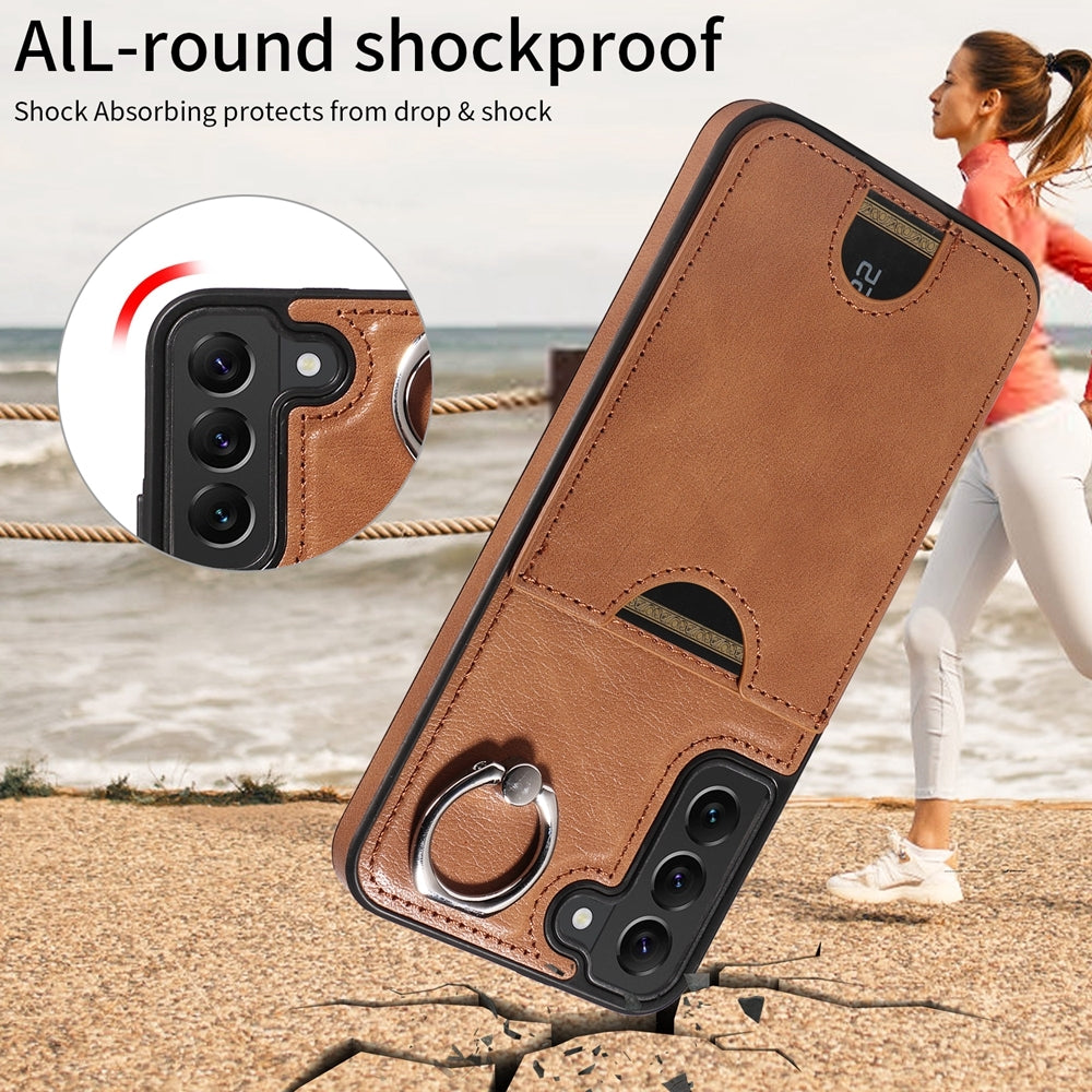 For Samsung Galaxy S22+ 5G Case with Calf Texture, Card Slot & Ring Holder