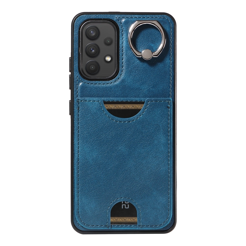 For Samsung Galaxy A32 4G Case with Calf Texture & Ring Holder - Durable Card Slot Design