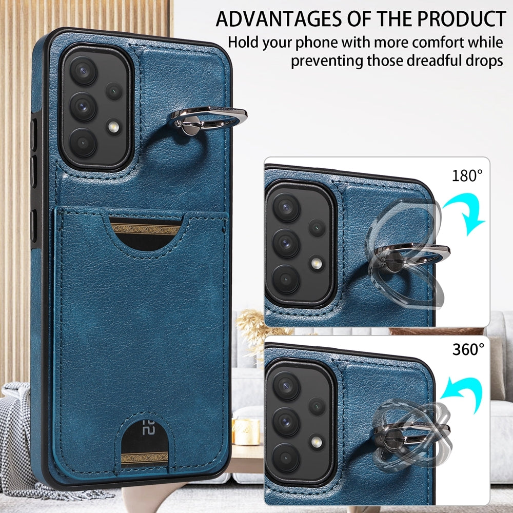 For Samsung Galaxy A32 4G Case with Calf Texture & Ring Holder - Durable Card Slot Design