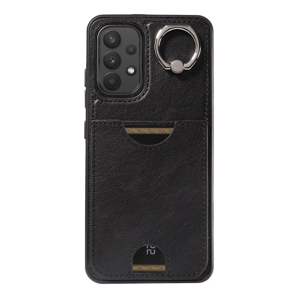 For Samsung Galaxy A32 4G Case with Calf Texture & Ring Holder - Durable Card Slot Design