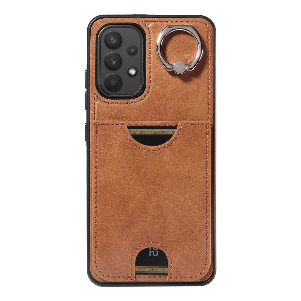 For Samsung Galaxy A32 4G Case with Calf Texture & Ring Holder - Durable Card Slot Design