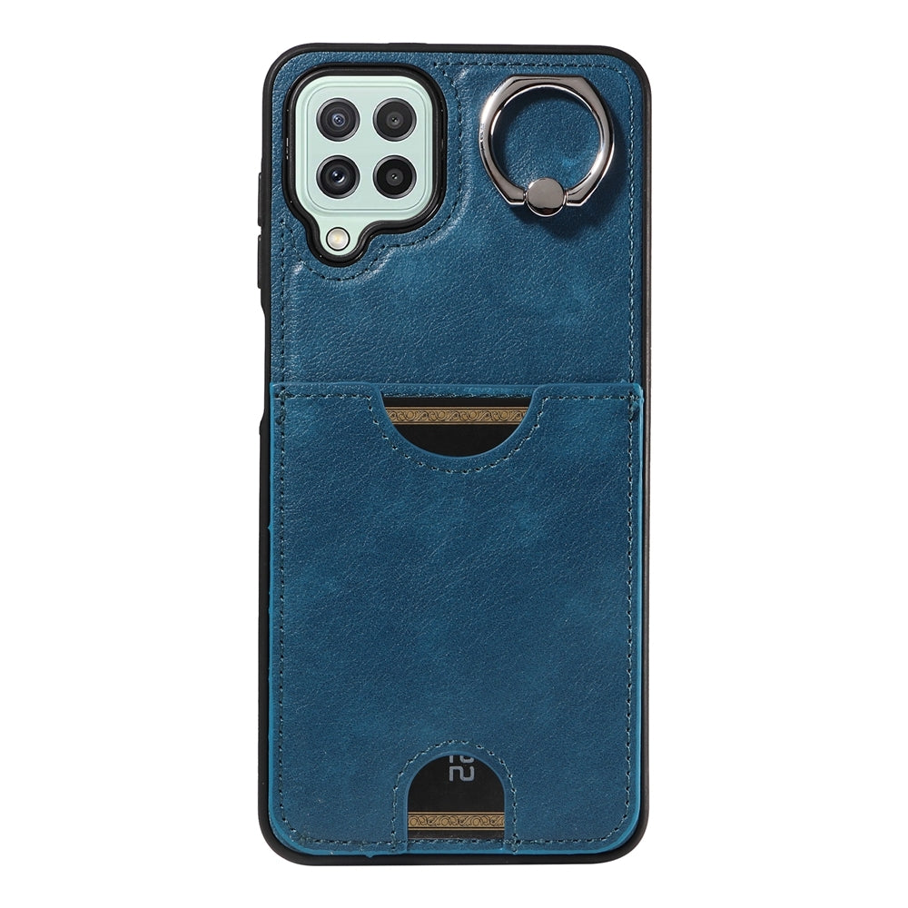For Samsung Galaxy A22 4G Case with Calf Texture & Ring Holder - Durable Card Slot Design