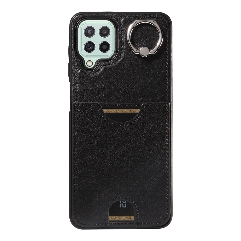For Samsung Galaxy A22 4G Case with Calf Texture & Ring Holder - Durable Card Slot Design