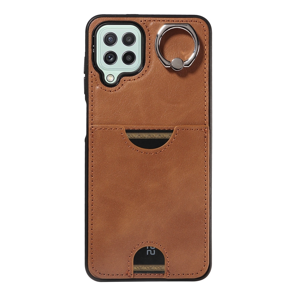 For Samsung Galaxy A22 4G Case with Calf Texture & Ring Holder - Durable Card Slot Design