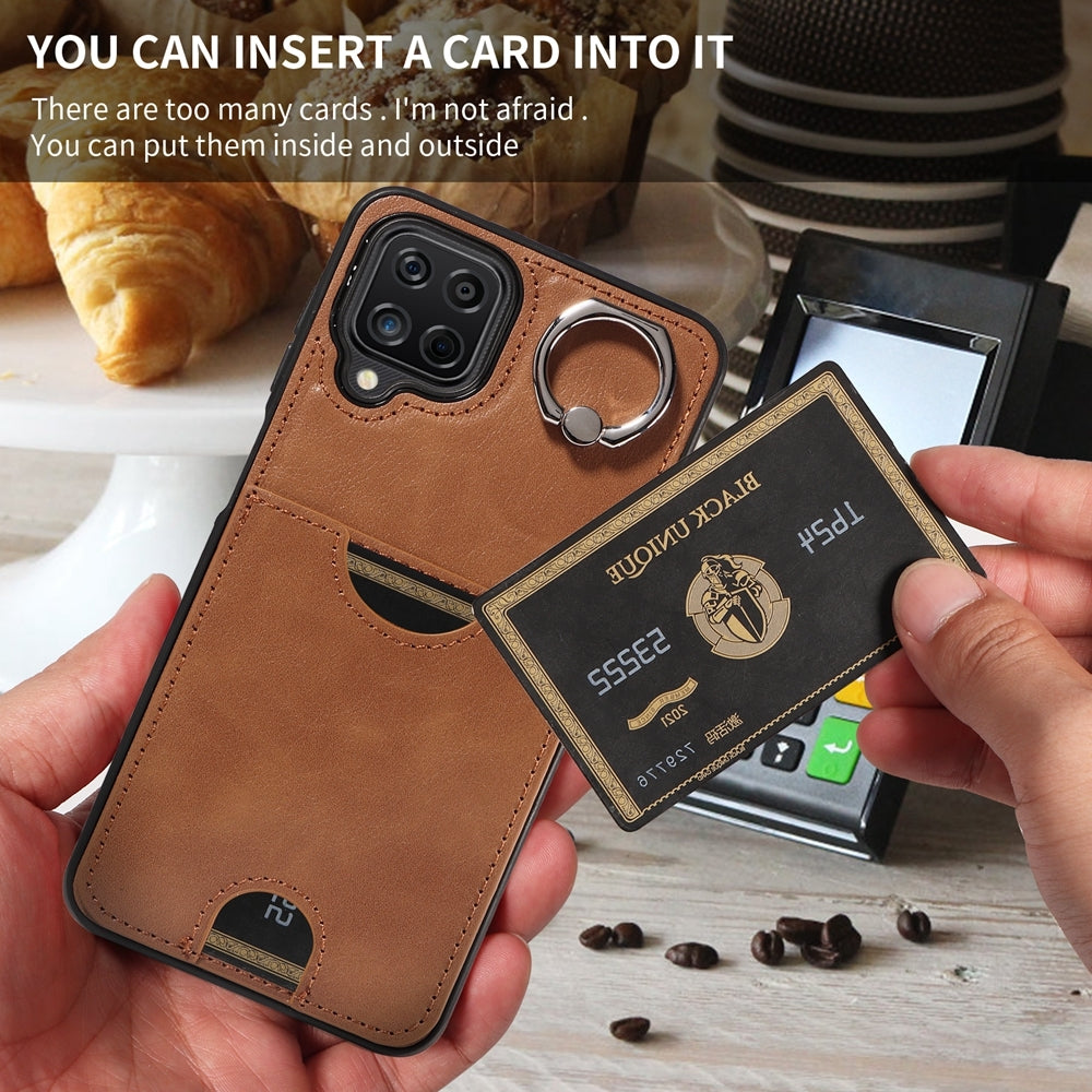 Samsung Galaxy A12 4G Case with Calf Texture & Ring Holder - Durable Card Slot Design