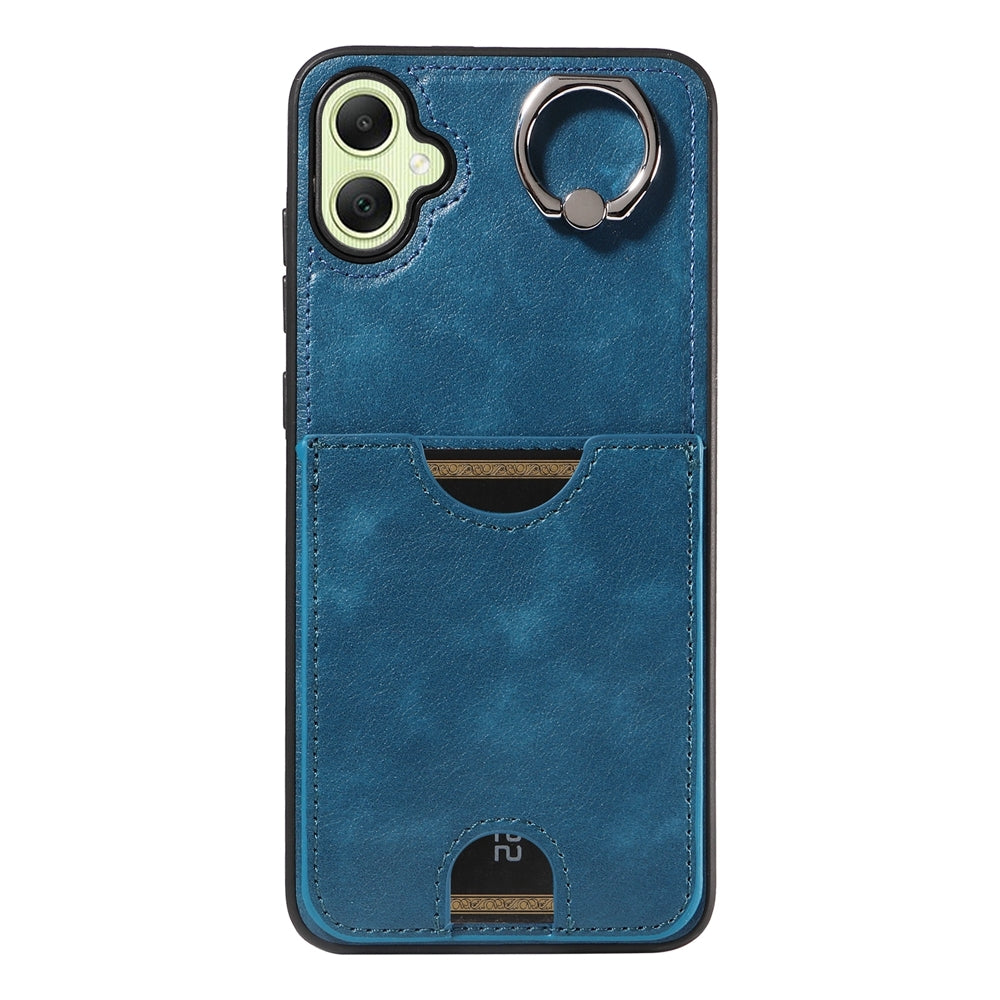 For Samsung Galaxy A05 Calf Texture Card Slot Ring Holder Phone Case