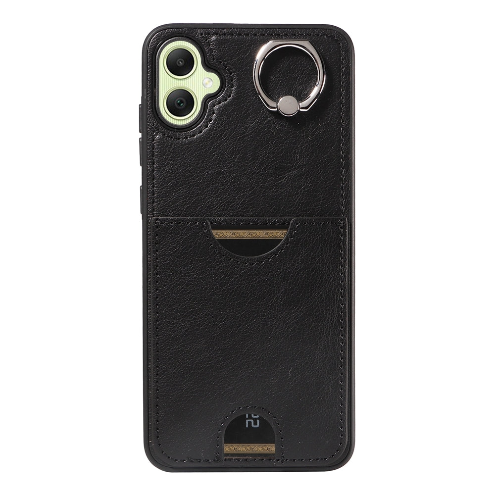 For Samsung Galaxy A05 Calf Texture Card Slot Ring Holder Phone Case