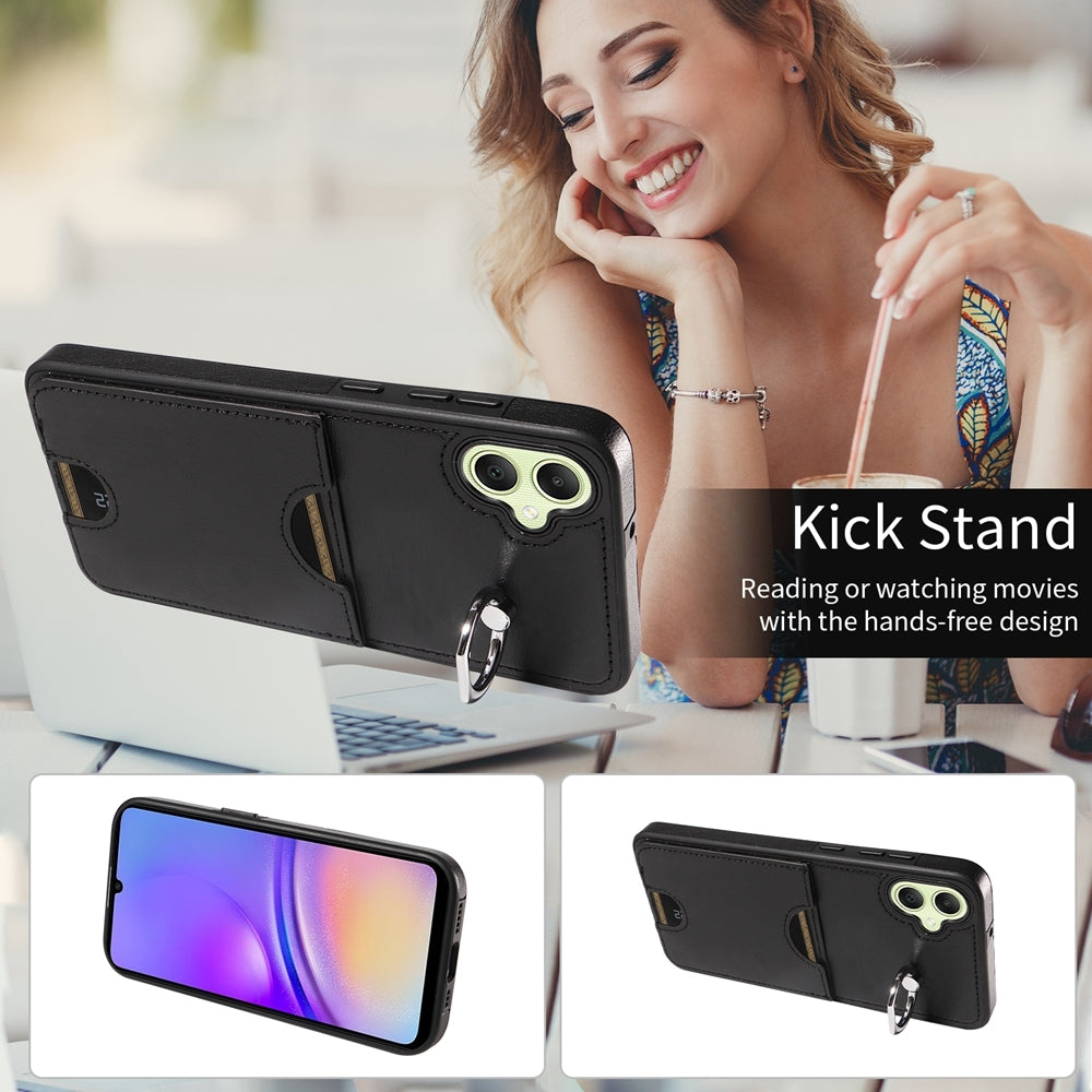 For Samsung Galaxy A05 Calf Texture Card Slot Ring Holder Phone Case