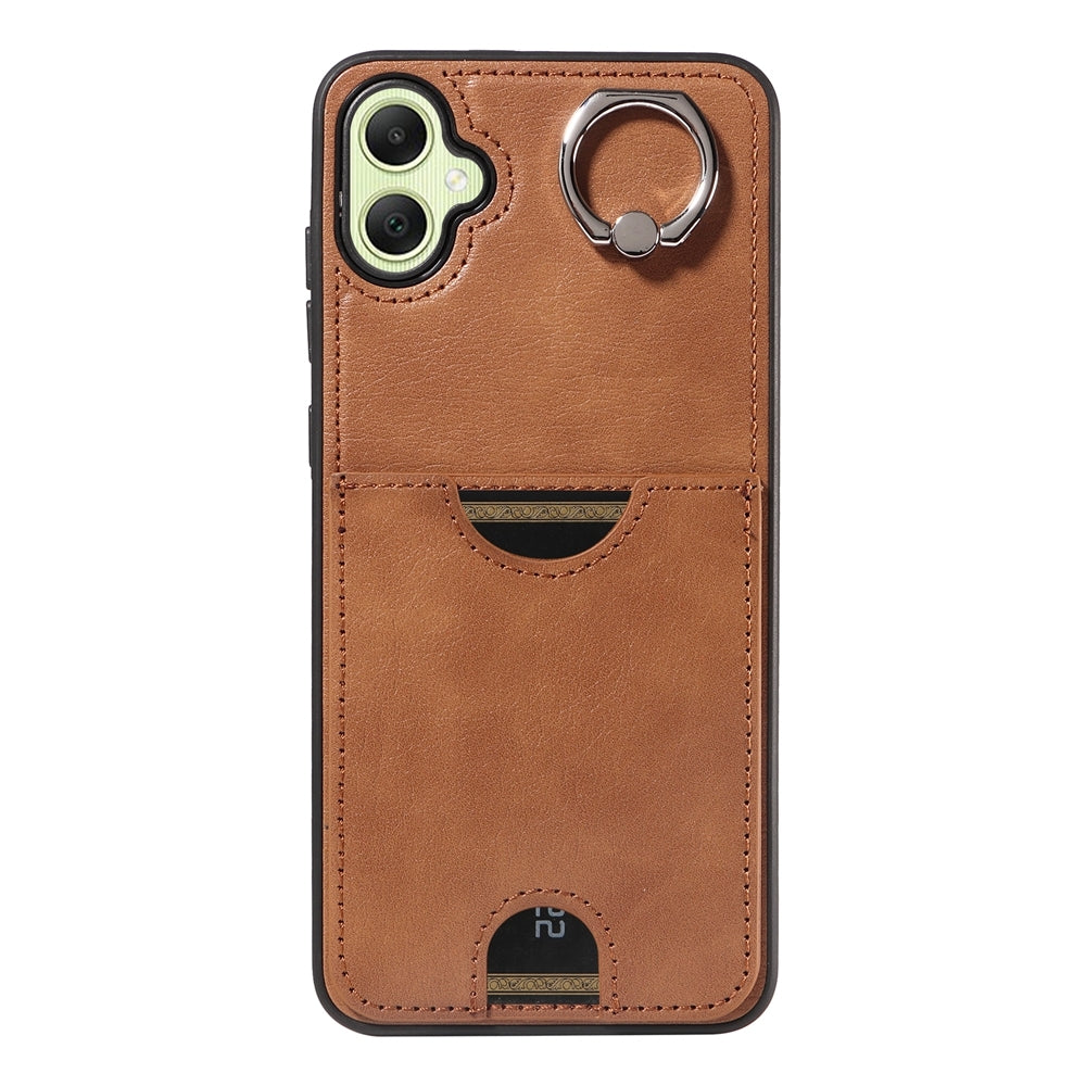For Samsung Galaxy A05 Calf Texture Card Slot Ring Holder Phone Case