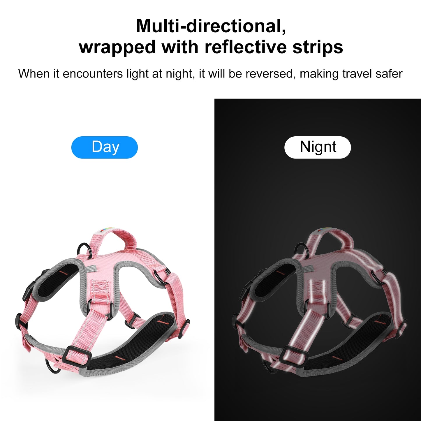 Reflective & Breathable Nylon Dog Harness with Adjustable Traction Rope - Safe and Durable