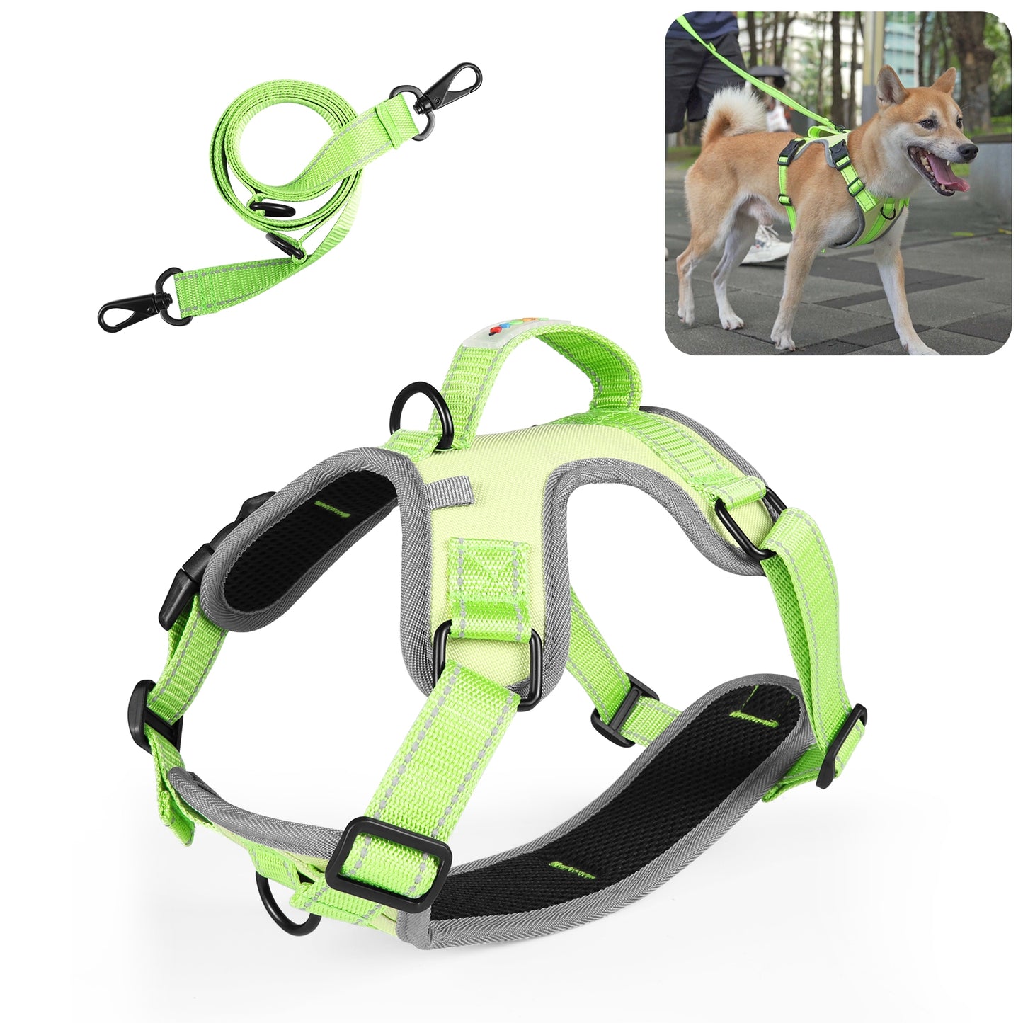Reflective & Breathable Nylon Dog Harness with Adjustable Traction Rope - Safe and Durable