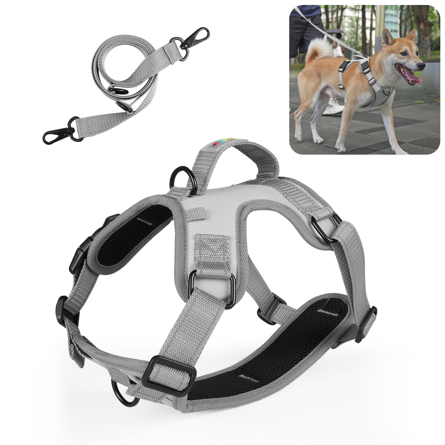 Reflective & Breathable Nylon Dog Harness with Adjustable Traction Rope - Safe and Durable