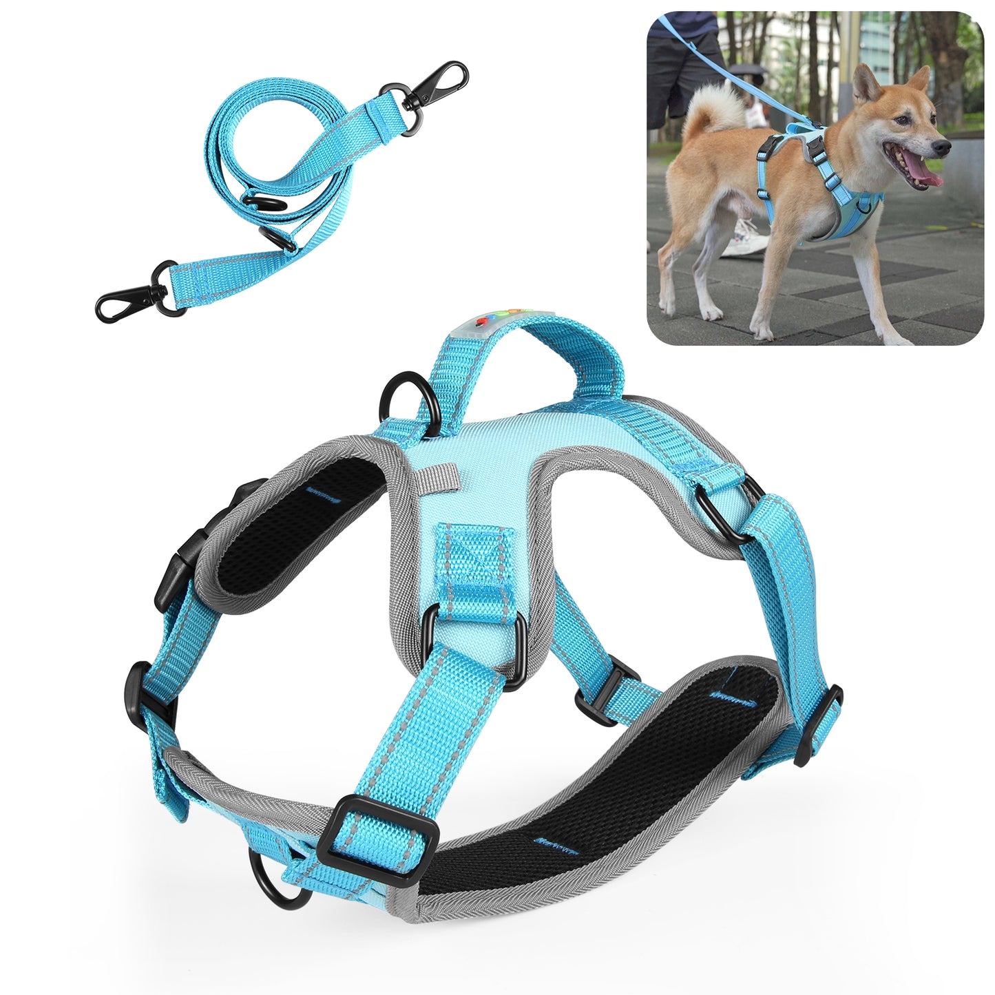 Reflective & Breathable Nylon Dog Harness with Adjustable Traction Rope - Safe and Durable