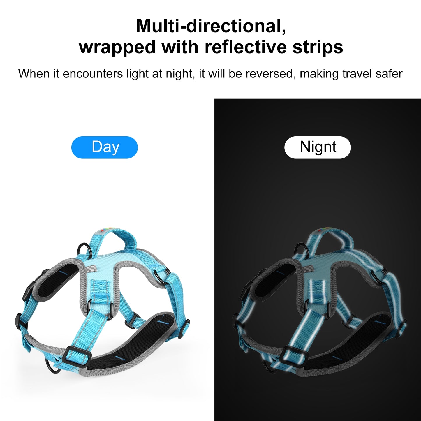 Reflective & Breathable Nylon Dog Harness with Adjustable Traction Rope - Safe and Durable