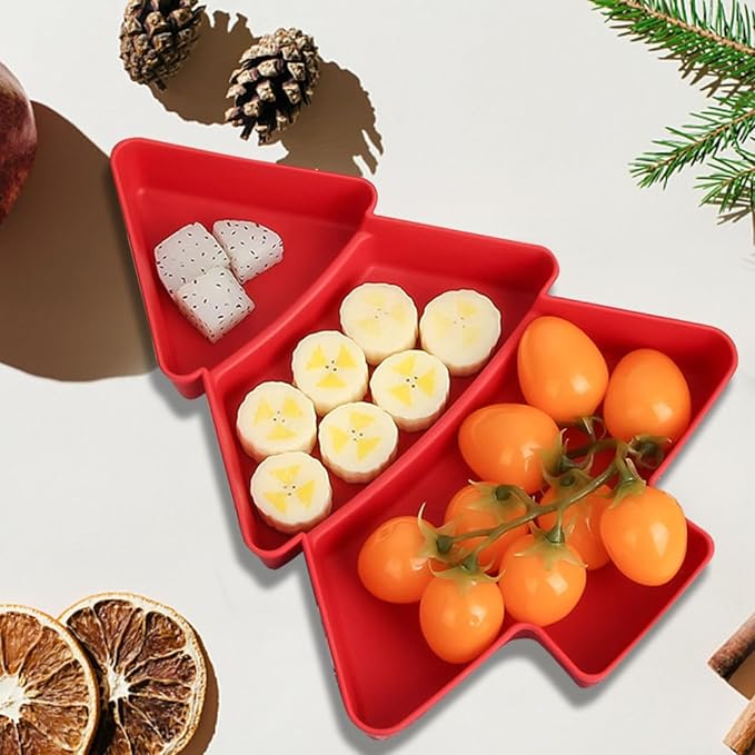 Multi-Compartment Christmas Tree Snack Tray - Microwave Safe, Durable, and Aroma-Resistant