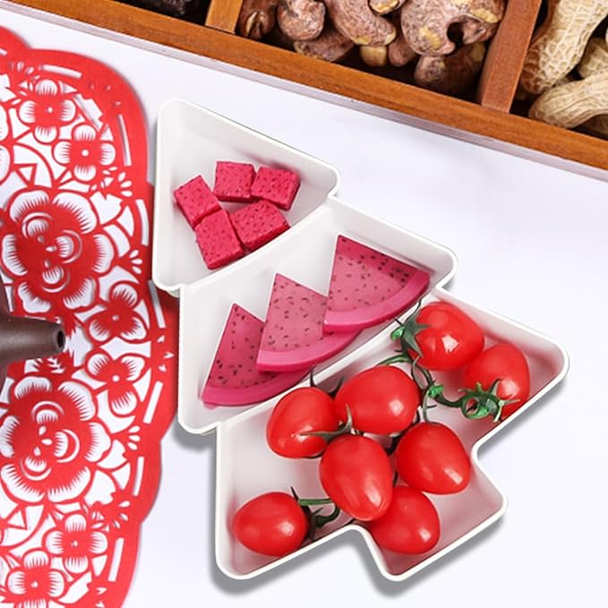 Multi-Compartment Christmas Tree Snack Tray - Microwave Safe, Durable, and Aroma-Resistant