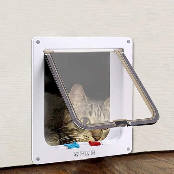 Adjustable Lockable Pet Door - Wall Mount Flap for Cats & Dogs in Coffee & White