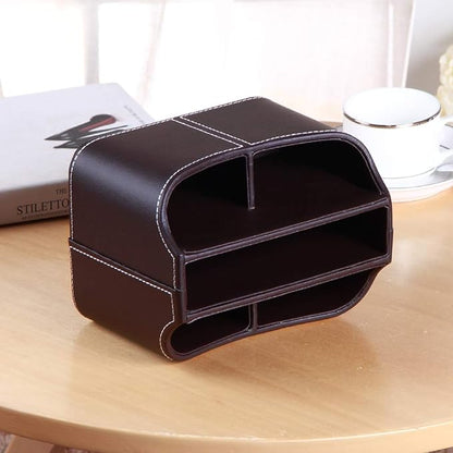 Multifunctional PU Leather Rotating Desk Organizer for Remote and Stationery