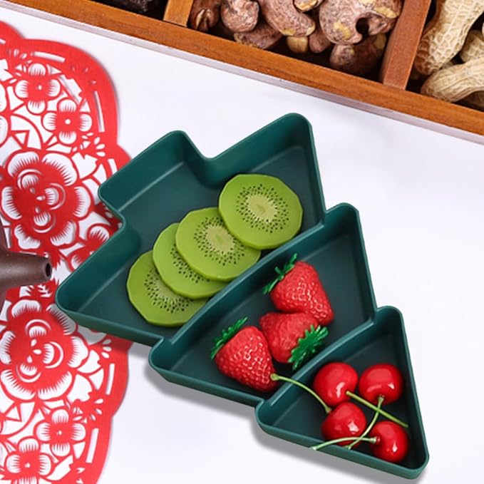 Multi-Compartment Christmas Tree Snack Tray - Microwave Safe, Durable, and Aroma-Resistant