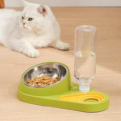 Hygienic Cat & Dog Feeding Set: Automatic Water Refill & Stainless-Steel Food Bowl