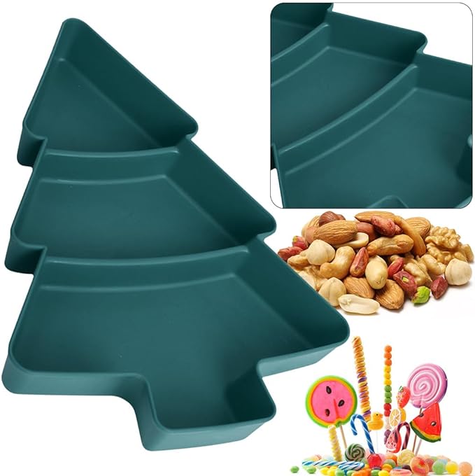 Multi-Compartment Christmas Tree Snack Tray - Microwave Safe, Durable, and Aroma-Resistant