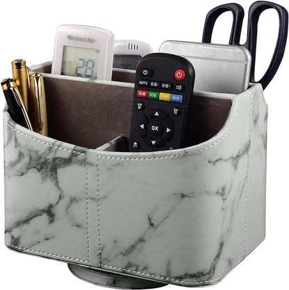 Multifunctional PU Leather Rotating Desk Organizer for Remote and Stationery